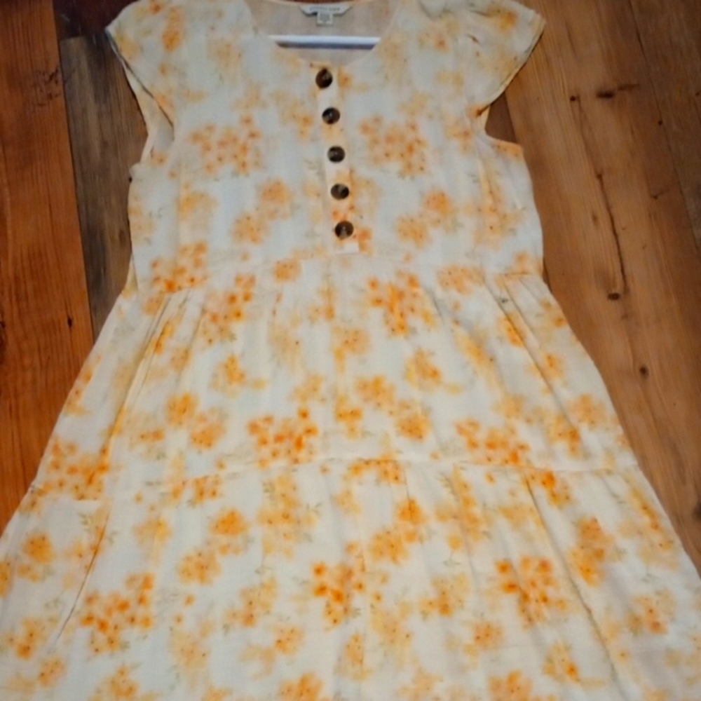 American Eagle Outfitters Orange and Cream Floral Midi Dress